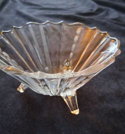 Vintage Tiffin glass three-footed candy dish