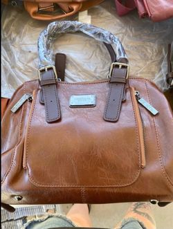 Brown Leather Structured Handbag
