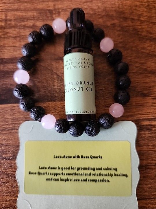 Lava Stone And Rose Quartz Bracelet With Essential Oil Set 