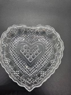 Vintage Glass Heart Shaped Trinket Dish Avon