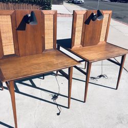 Beautiful Pair Of Mid Century  table / Desk With  cane and light VERY RARE 