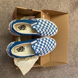 Blue And White Old School Slip On Vans 