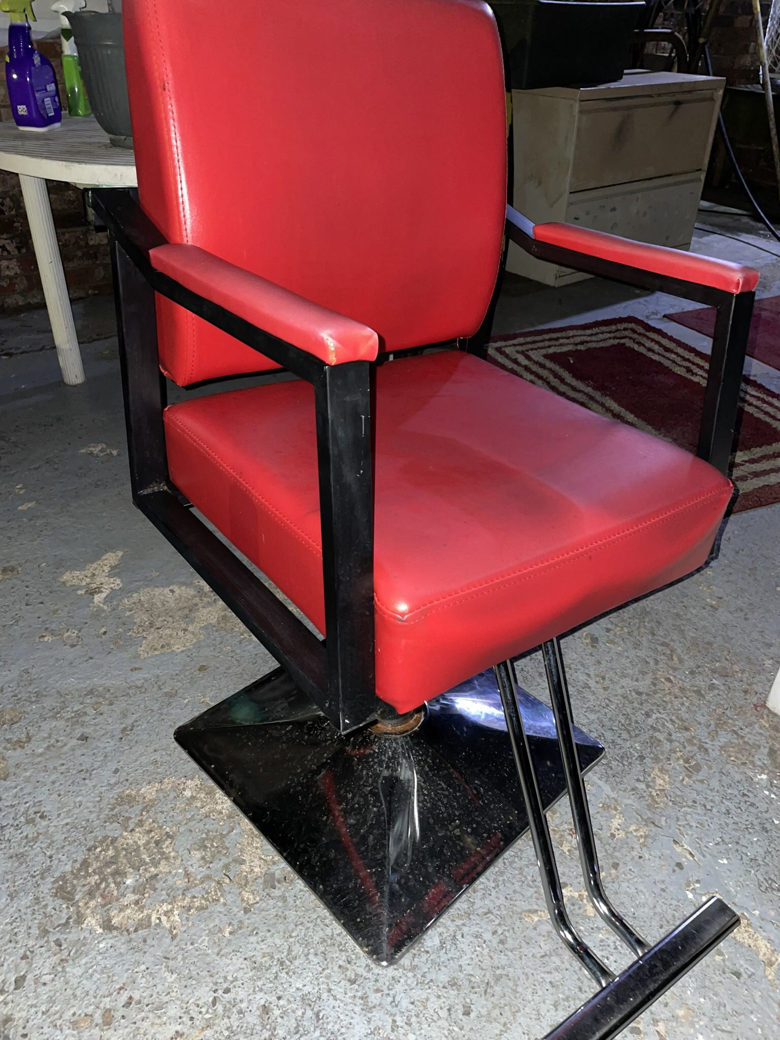 Faux Red Leather Barbers Chair