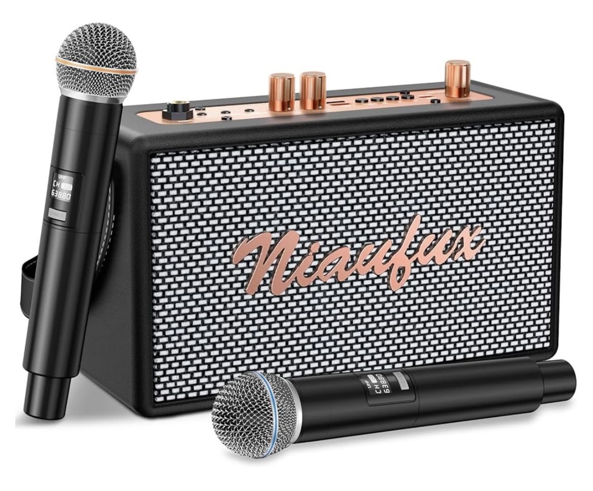 Retro Karaoke Machine with Two Wireless Microphones