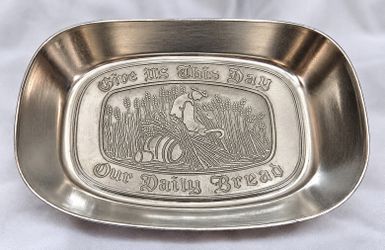 Give Us This Day Our Daily Bread Silver Tone Metal Tray Wheat Religious