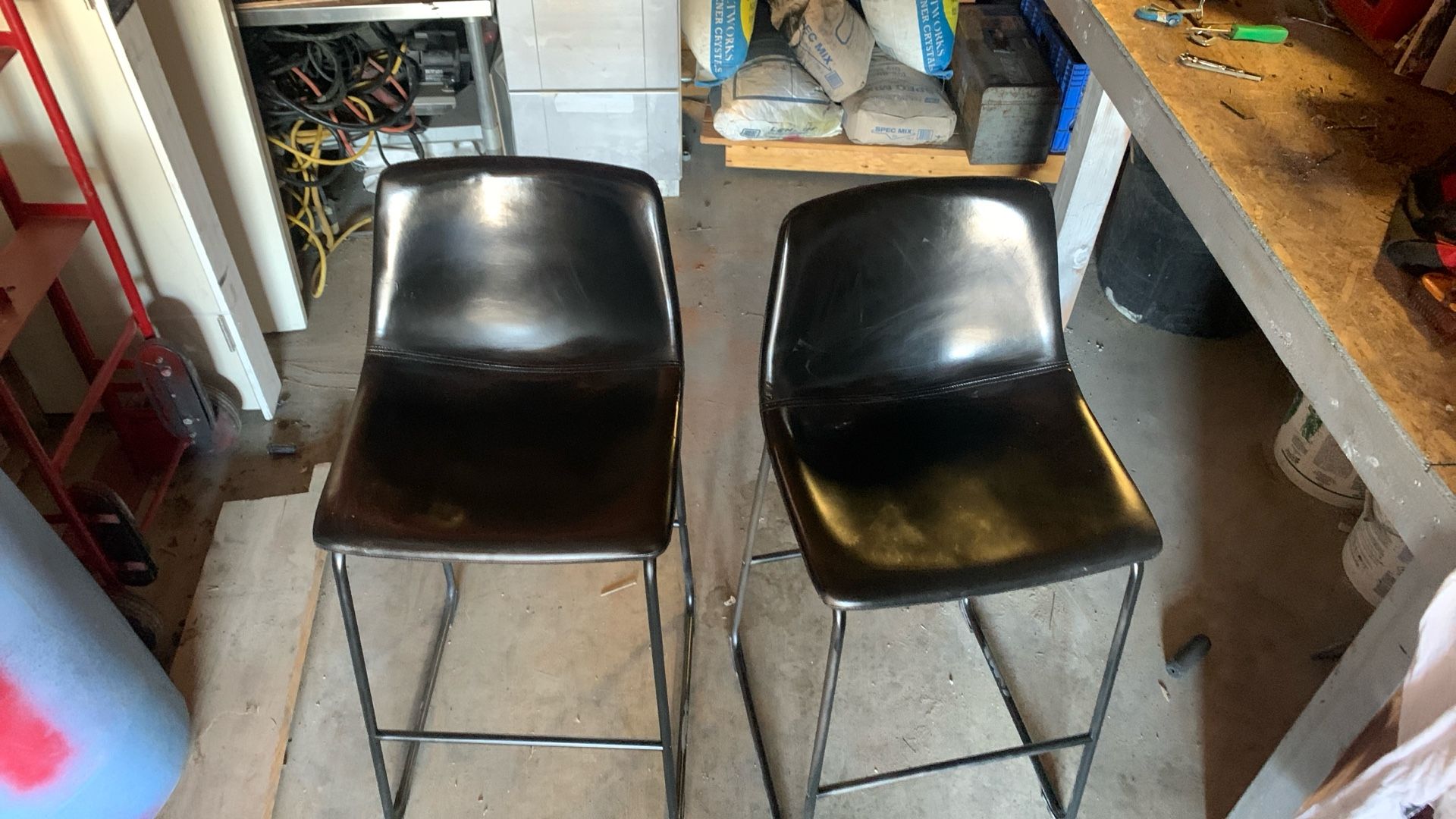 Two Black Leather Bar Stools