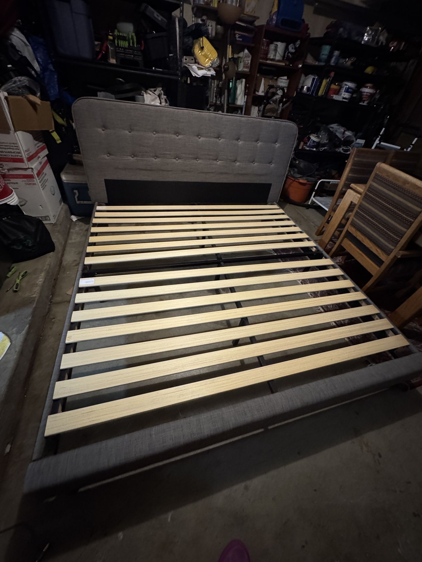 Fabric Zinus grey king bed frame