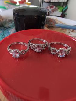 3 each Silver toned Stainless steel engagement ring sz 8