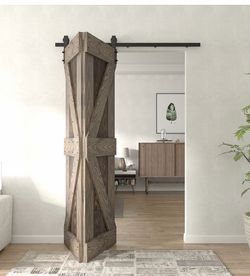 Brand New Coast Sequoia Rustic 30in. x 84in. Embossing Pine Wood Bi-Fold Barn Door, Doors Only!