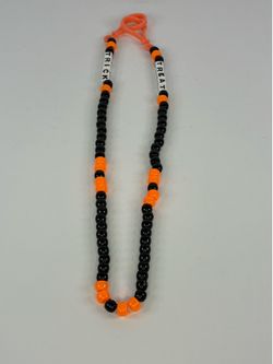 Halloween Black Orange Plastic Beaded Necklace TRICK TREAT