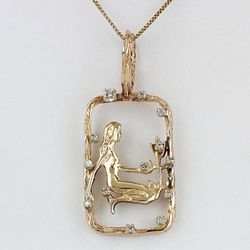 14K Yellow Gold Diamond Virgo Portrait Zodiac Pendant