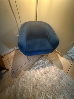 Blue Velvet Accent Chair with Metal Legs