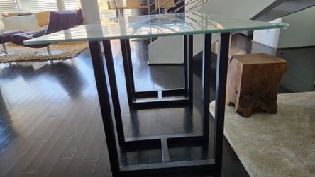 Glass Top Office Desk with  Dark Wood Base