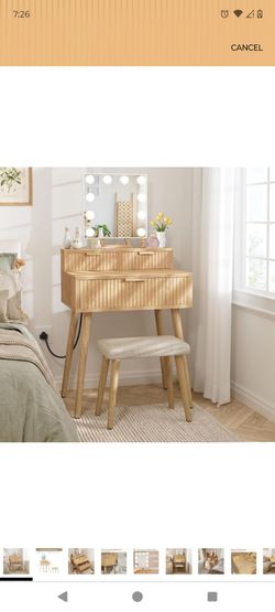 Vanity Table Set with Lighted Mirror and Stool