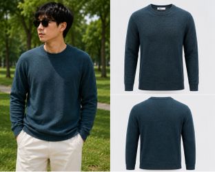 Men’s Dark Teal Crewneck Sweater – Textured Knit Long Sleeve Pullover Casual Fall Top