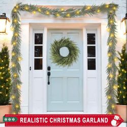 6 Ft Christmas Garland with Lights, 30 Warm Lights with 8 Light Modes,Prelit with Pine Cones, Green