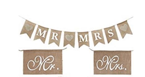 Wedding Burlap banner and chair sign Mr & Mrs