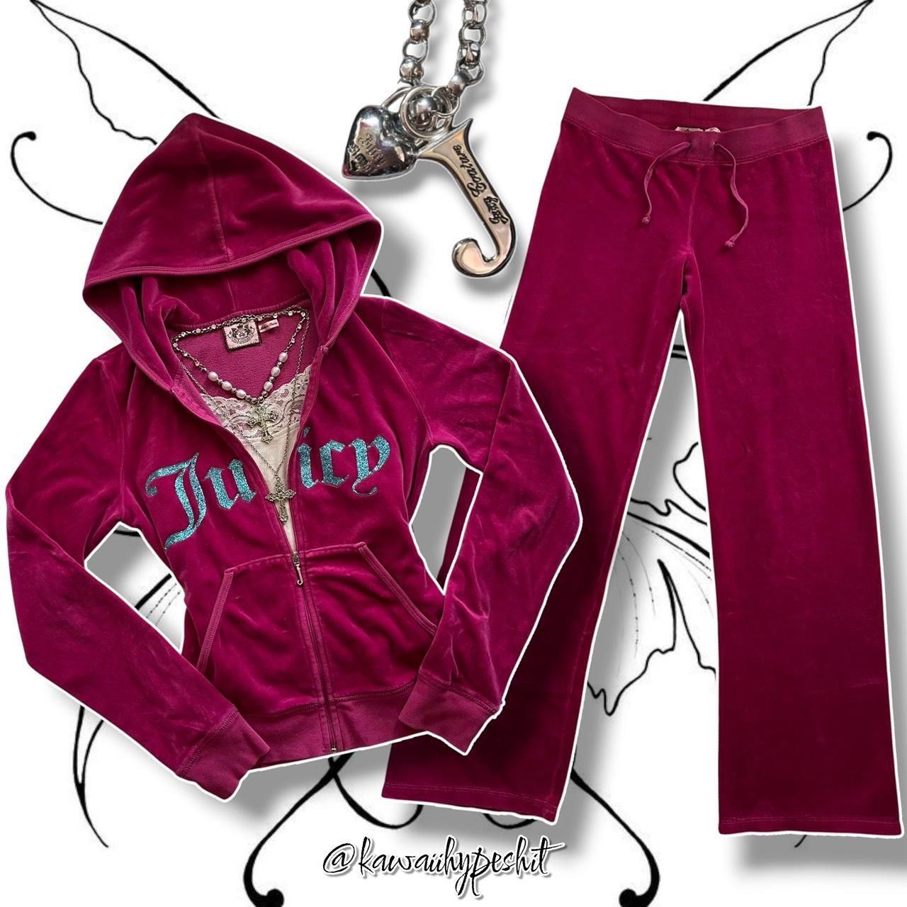Vintage Y2K Juicy Couture Tracksuit (Fuchsia Pink/Glittery Blue/Gold) - Size XS