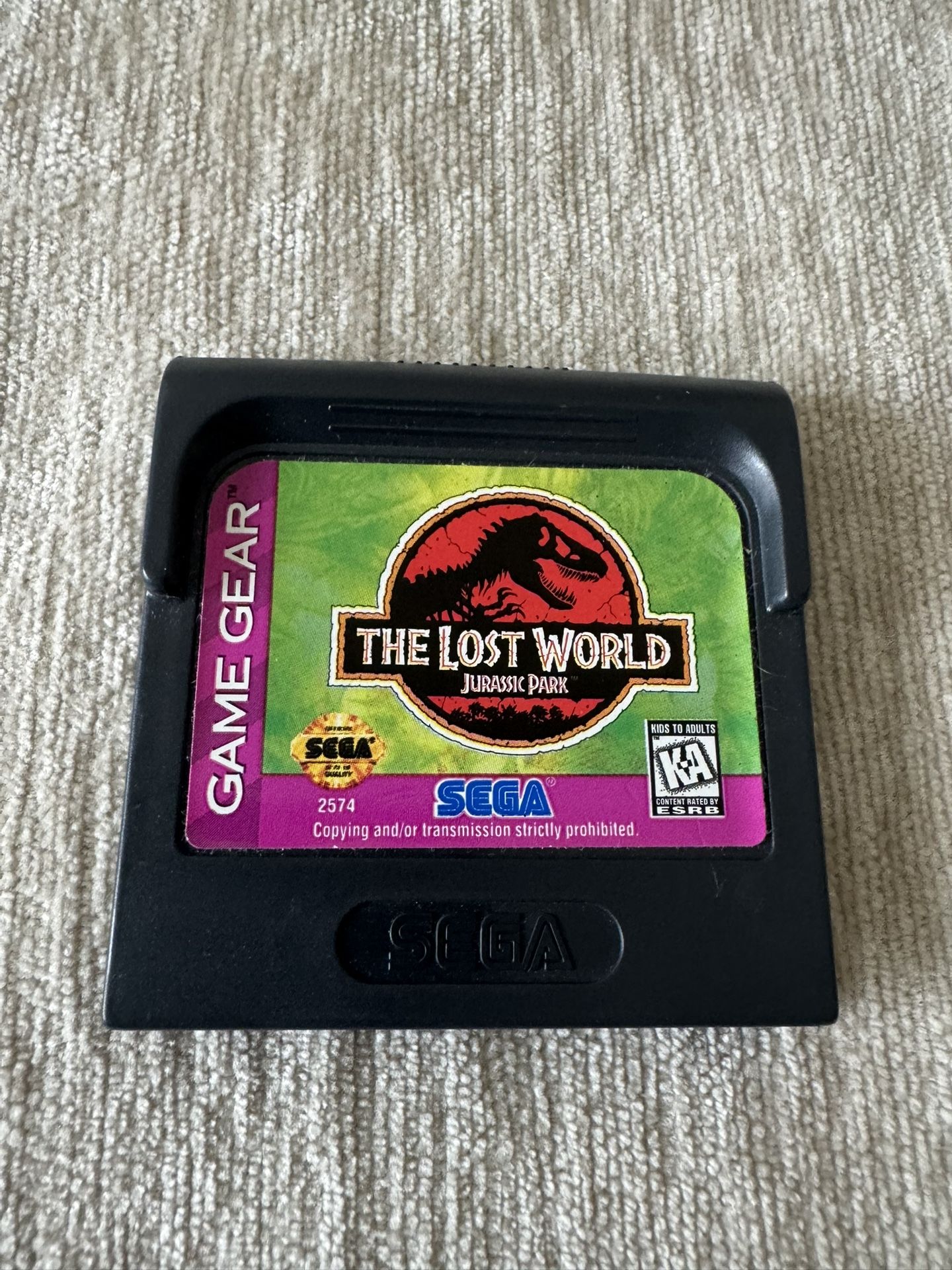 The Lost World: Jurassic Park Game Gear Cartridge - Classic Retro Gaming!