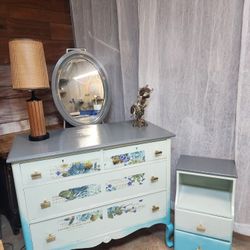 Sky Blue Floral Dresser And End Table 