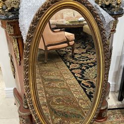 Beautifull Antique Brass & Carved Wood Mirror 1960’s🌷