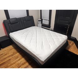 Modern Queen Bed Frame + Mattress w/ LED Lights (Like New, Moving Sale)