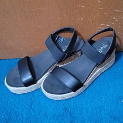 Black Size 6.5 Espadrilles Wedge Heels 
