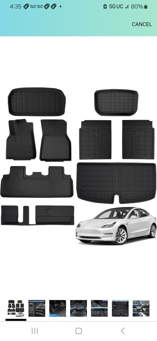 WANTERONG Floor Mats for Tesla Model Y 7 Seater - XPE 3D All Weather Floor Mats for Tesla Model Y 7 Seater 2024-2021 9PCS Full Set Frunk Trunk Mats