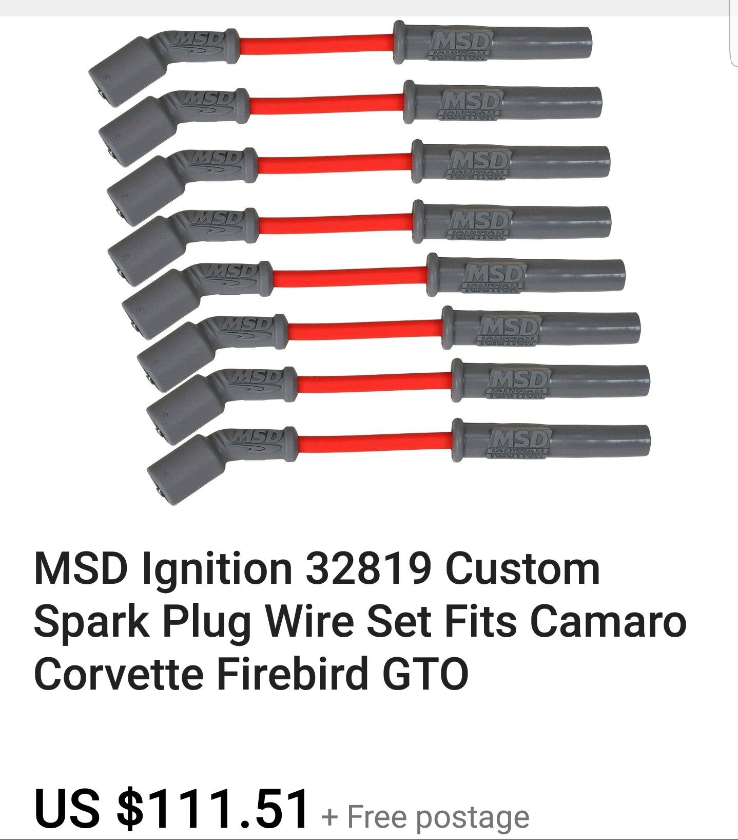 MSD 32819 8.5mm LS1 Red Spark Plug Wire Set Corvette Camaro Z28 Firebird GTO