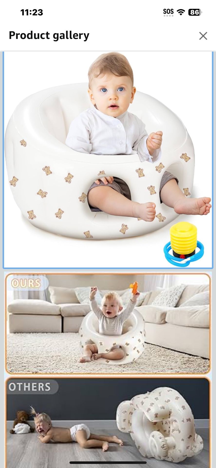 Inflatable Baby Seat for Babies 6-36 Months, Baby Floor Seat with Full Enclosure & Safety, White, Plastic, Polyester