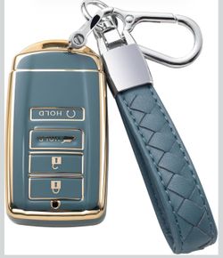 Compatible with Acura Key Fob Cover with Leather Lanyard, Car Key Case Shell Protection for Acura CDX RDX RLX NSX TLX TLX-L Smart Remote Key Holder,Bl