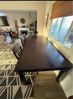 Solid Mahogany/ Walnut Wood Trestle Dining Table with 4 Chairs — originally $4,000