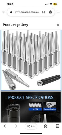 LUJIANI 1/2"-20 Chrome Silver Wheel Spike Lug Nuts, 32 PCS Lug Nut