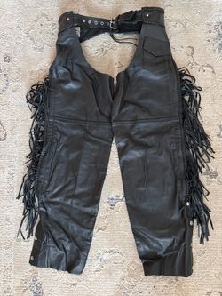 Black Leather Fringe Chaps