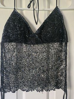 Black Beaded Embroidered Top (S)