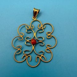 14KT Gold Italian Filigree Pendant with Coral