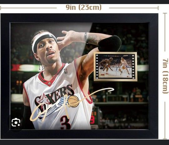 ORIMAMI Signed Basketball Player Allen Ezail Iverson Poster Framed Photo Gift 8x6 Inches with 1x35mm Film Mini Cell Display,Gifts for Allen Ezail Iver