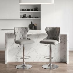 Set of 2 Adjustable Swivel Bar Stools,Velvet Upholstered Counter Height Chairs