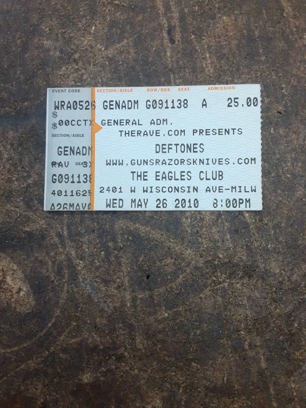 Deftones Ticket Stub