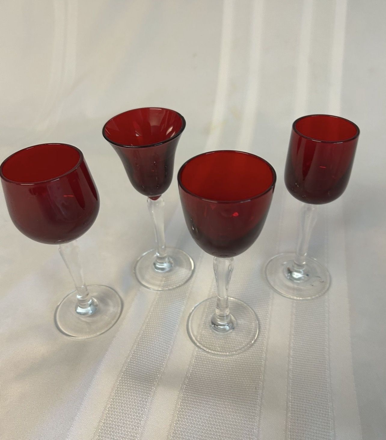 Ruby Red Crystal Stemmed Cordials (4 Unique)