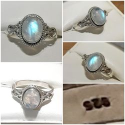 .925 Sterling Silver Rainbow Moonstone Ring