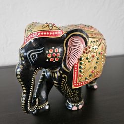 Hand Painted Elephant With Gold Embellishments