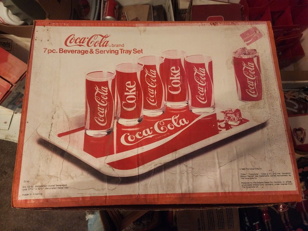 1984 Coca Cola Brand 7 Pc. Beverage And Serving Tray