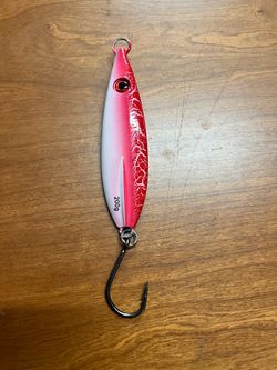 200 Gram Flatfall Slow-Pitch Saltwater fishing Jig, Tuna, Yellowtail, Seabass, Rockfish, red/glow