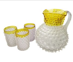 Hobbs EAPG Frances Dew Drop Hobnail Lemonade Pitcher Set