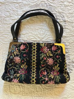 Vintage 1960's Floral Needlepoint Tapestry Handbag