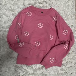 Pink Piece Sign Cropped Sweat
