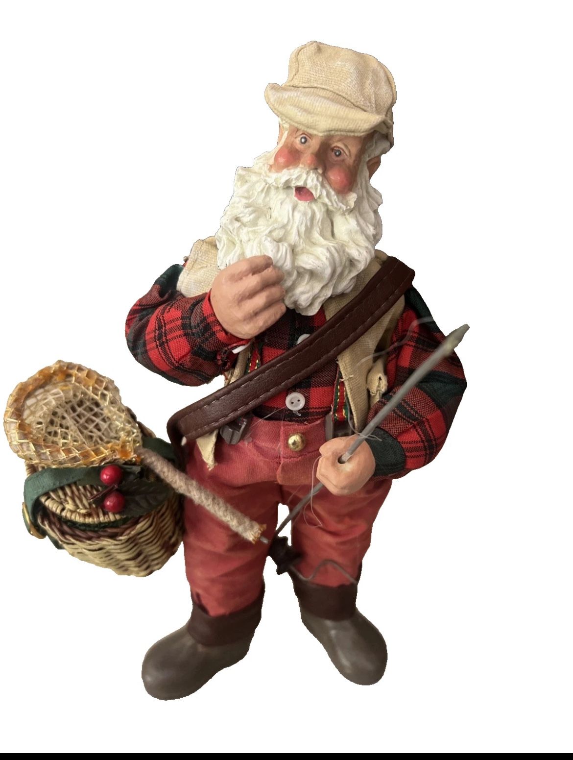 Vintage Kurt Adler  Christmas Santa Fisherman 10" Fabriche Field & Stream Figure