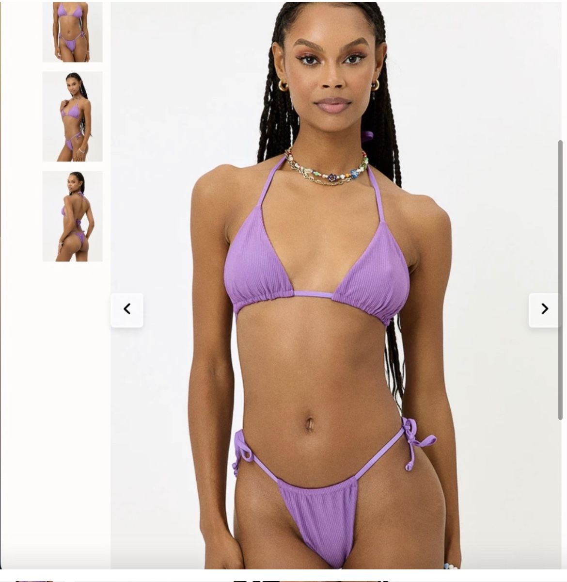 Frankies Bikinis Set -Tia Ribbed Triangle Bikini Top + Bottom Purple XS NWT