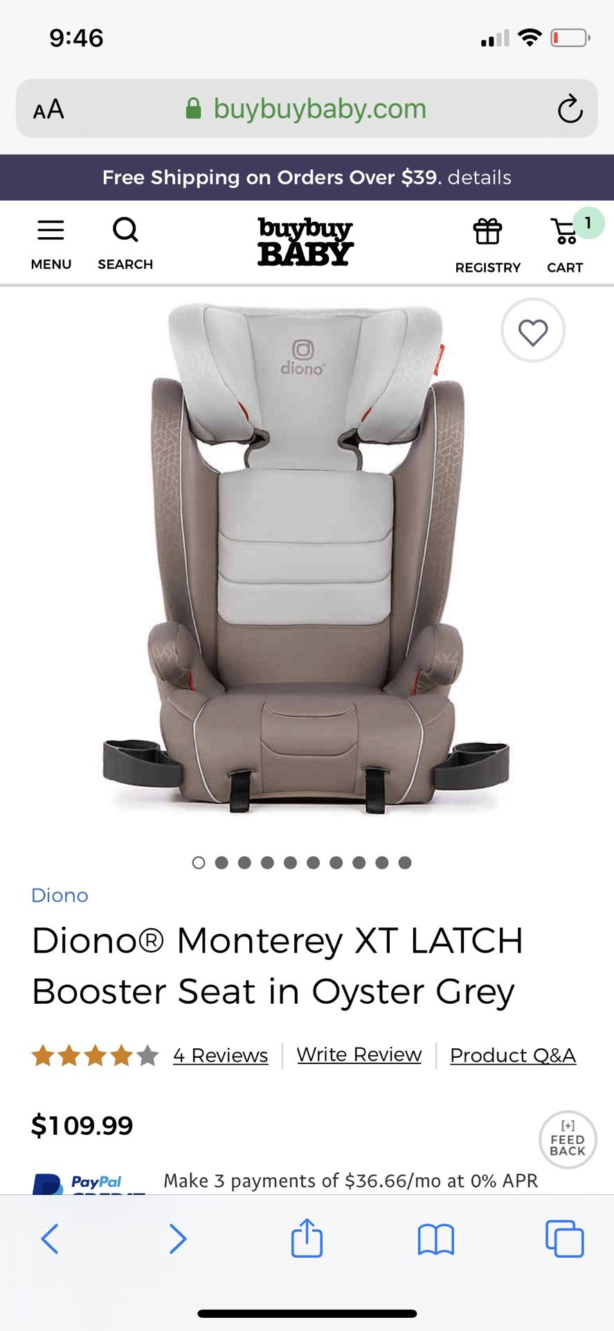 Diono XT latch booster seat